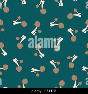 Mushroom honey agaric pattern seamless. Vector illustration. Brown mushrooms on green background. Pantone colors. Stock Vector