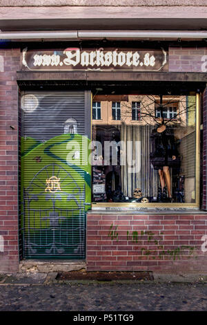 Berlin Friedrichshain Kreuzberg Darkstore Gothic Shop Sells Clothing Accessories And Jewellery For Goths Skulls In Display Window Stock Photo Alamy