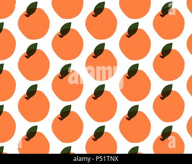Seamless pattern with fruits on white background. Oranges, peaches, apricots. Vector illustration Stock Vector