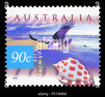 AUSTRALIA - CIRCA 1999: A stamp printed in Australia shows a Brahminy Kite bird flying, circa 1999 Stock Photo