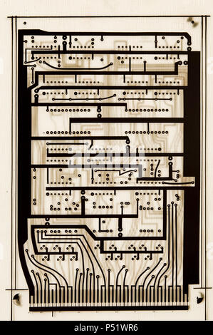 Old technology, double side printed circuit board without electronic components Stock Photo