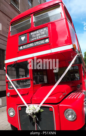 London Routemaster double decker bus being used for a Wedding Stock Photo
