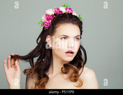 Glam Woman Fashion Model with Perfect Hairstyle and Makeup, Portrait Stock Photo
