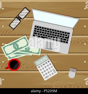 Financial audit on laptop. Business management, financial accounting. Vector illustration Stock Vector