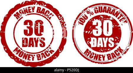 Money back guarantee 30 days rubber stamp. Vector thirty days stamp guarantee, warranty money illustration Stock Vector