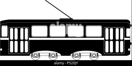 Train or tram black white. Vector transportation passenger, travel railway, train transport illustration Stock Vector