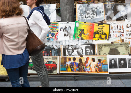 Secondhand records for sale on a stall in the Grassmarket during the