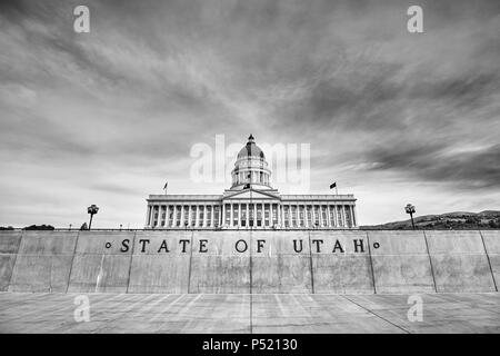 Black and white picture of the Utah State capitol building in Salt Lake City, USA. Stock Photo