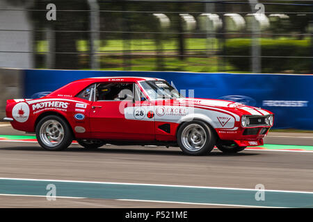 Mexico City, Mexico – September 01, 2017: Autodromo Hermanos Rodriguez. FIA  World Endurance Championship WEC. G. Rejon No. 28 running his 1967 to 1969 Chevrolet  Camaro First Generation at the free practice for the Mexico Vintage Series  Stock ...