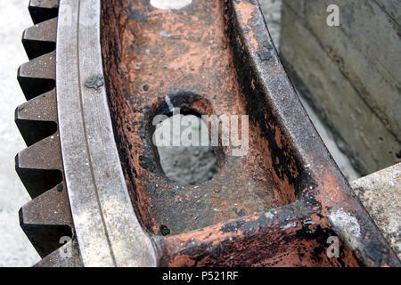 Fragment of a huge gear that was used in hydro power plant Stock Photo