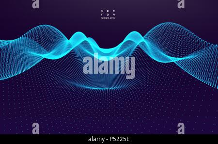 Abstract digital landscape with flowing particles. Cyber or technology background.Vector illustration. Stock Vector