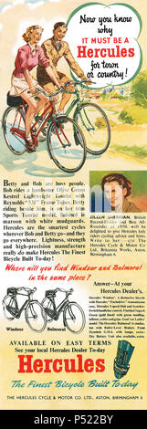 1952 British advertisement for Hercules bicycles. Stock Photo