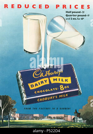 1956 British advertisement for Cadbury's Dairy Milk chocolate bar. Stock Photo
