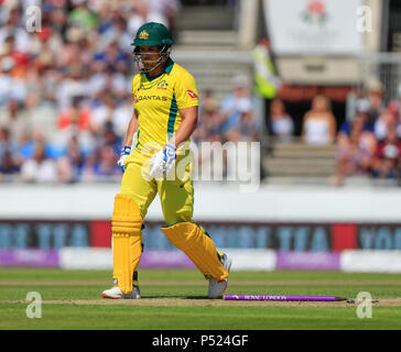 Emirates Old Trafford, Manchester, UK. 24th June, 2018. One Day International Cricket, 5th Royal London ODI, England versus Australia; Aaron Finch of Australia is out for 22 runs bowled by Moeen Ali Credit: Action Plus Sports/Ģ����ý Live News Stock Photo