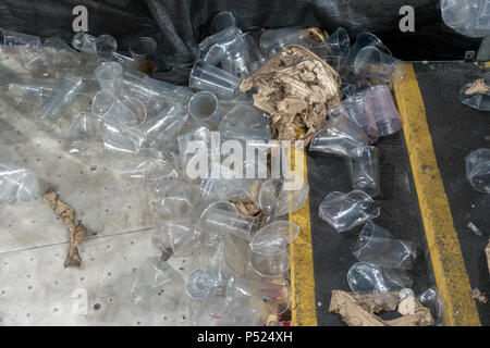 Stratford, UK. 23rd June, 2018, The aftermath of the foo fighters concert day two, Thousands of single-use plastics cups and rubbish littering the stadium floor, London stadium,Stratford,UK..© Jason Richardson / Alamy Live News Stock Photo