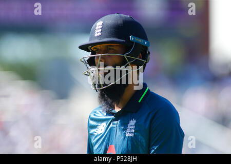 Manchester, UK. 24 June 2018.  5th ODI Royal London One-Day Series England v Australia; Moeen  Ali of England looks dejected as he leaves the field following his dismissal by Australia. Credit: News Images /Alamy Live News Credit: News Images /Alamy Live News Stock Photo