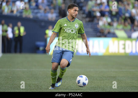 Seattle, Washington, USA. 23rd June, 2018. Sounder midfielder CRISTIAN ROLDAN (7) in action as the Chicago Fire visits the Seattle Sounders in a MLS match at Century Link Field in Seattle, WA. Credit: Jeff Halstead/ZUMA Wire/Alamy Live News Stock Photo