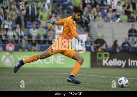 Seattle, Washington, USA. 23rd June, 2018. CHICAGO goalie RICHARD SANCHEZ (45) in action as the Chicago Fire visits the Seattle Sounders in a MLS match at Century Link Field in Seattle, WA. Credit: Jeff Halstead/ZUMA Wire/Alamy Live News Stock Photo