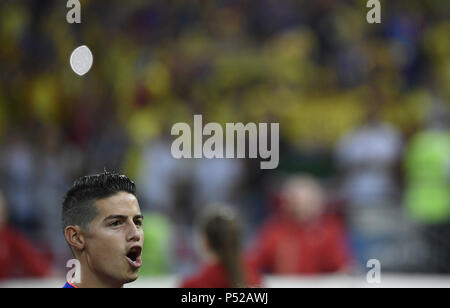 Kazan, Russia. 24th June, 2018. James Rodriguez of Colombia reacts prior to the 2018 FIFA World Cup Group H match between Poland and Colombia in Kazan, Russia, June 24, 2018. Credit: Lui Siu Wai/Xinhua/Alamy Live News Stock Photo