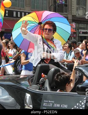 New York, NY, USA. 24th June, 2018. Tennis legend Billie Jean King, Grand Marshall in the 2018 NYC Pride Parade in New York, New York on June 24, 2018. Credit: Rainmaker Photo/Media Punch/Alamy Live News Stock Photo