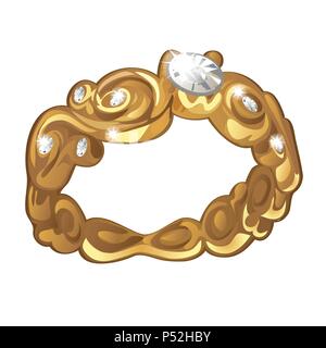 Exclusive ring made of gold with inlaid diamonds isolated on white background. An instance of boutique jewelry. Vector illustration. Stock Vector