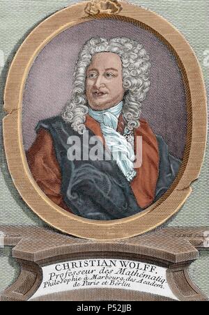 Christian Wolff (1679-1754). German philosopher. Colored engraving. Stock Photo