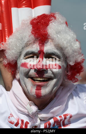 An England fan in Nizhny Novgorod ahead of their match against Panama in the 2018 FIFA World Cup in Russia. Stock Photo