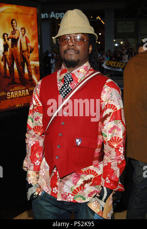 Will I Am (Black Eyed peas )  arriving at the SAHARA Premiere at the Chinese Theatre in Los Angeles. April 4, 2005. WillIAm BlackEyedPeas 057 Red Carpet Event, Vertical, USA, Film Industry, Celebrities,  Photography, Bestof, Arts Culture and Entertainment, Topix Celebrities fashion /  Vertical, Best of, Event in Hollywood Life - California,  Red Carpet and backstage, USA, Film Industry, Celebrities,  movie celebrities, TV celebrities, Music celebrities, Photography, Bestof, Arts Culture and Entertainment,  Topix, vertical, one person,, from the years , 2003 to 2005, inquiry tsuni@Gamma-USA.com Stock Photo