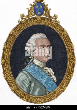 Louis Joseph de Bourbon (1736-1818),  Prince of Conde from 1740 to his death. He held the prestigious rank of Prince du Sang. Engraving by Pannemaker. Colored. Stock Photo