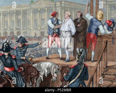 French Revolution. Execution of King Louis XVI (1754-1793) on January 21, 1793. Colored engraving. Stock Photo