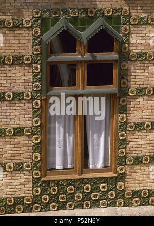 Spain. Comillas. El Capricho. 1883. Built by Antoni Gaudi, spanish architect. Exterior. Detail. Stock Photo
