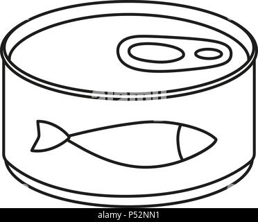 Line art black and white canned fish Stock Vector