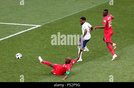 Panama's Felipe Baloy scores his side's first goal of the game during the FIFA World Cup Group G match at the Nizhny Novgorod Stadium. Stock Photo
