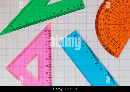 Geometry set with triangles, rulers and protractor