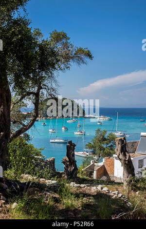 Yachts in Lakka Bay, Paxos. Stock Photo