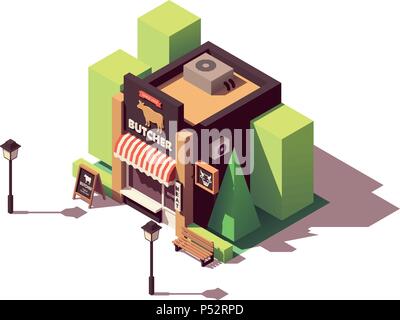 Vector isometric butcher shop Stock Vector