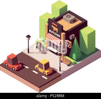 Vector isometric butcher shop Stock Vector