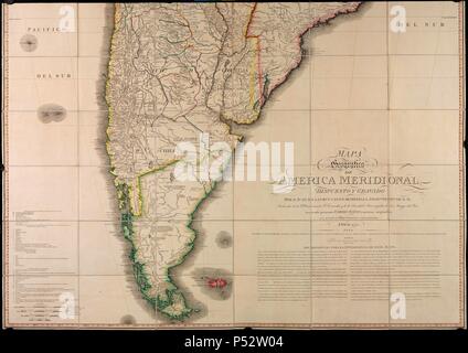 MAPA GEOGRAFICO DE AMERICA MERIDIONAL - 1755. Author: CRUZ CANO Y OLMEDILLA JUAN / FADEN WILLIAM. Location: BIBLIOTECA NACIONAL-COLECCION, MADRID, SPAIN. Stock Photo