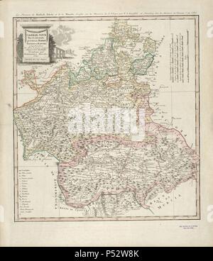CASTILIAE NOVAE, PARS OCCIDENTALIS PROVINCIAS MADRIT, TOLEDO ET MANCHA COMPREHENDENS, 1781, GRABADO COLOREADO 52x47. Author: Tomás López (1730-1802). Location: ACADEMIA DE LA HISTORIA-COLECCION. Stock Photo