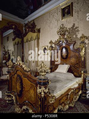 Spain. Royal Palace of Aranjuez. Bedroom of Queen Isabella II of Spain. Stock Photo