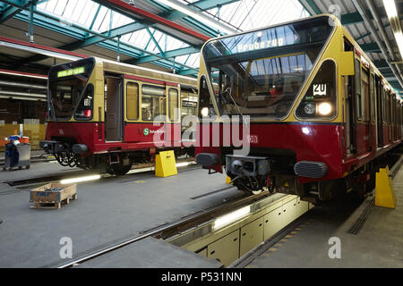 Berlin, Germany - trains of the S-Bahn Berlin from the 480 series are in the workshop for maintenance