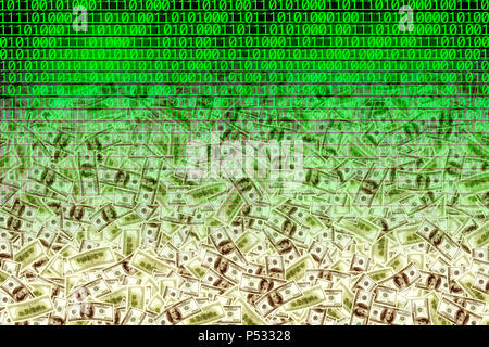 conceptual background image of binary code,money and abstract lights of technology Stock Photo
