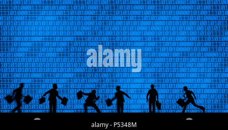 an image of business people on binary code background Stock Photo