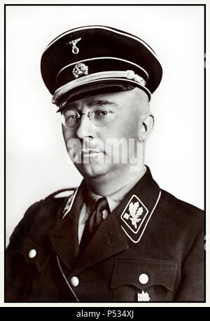 1940's WW2 Heinrich Himmler formal portrait in Waffen SS uniform  German National Socialist Politician Nazi military commander secret police.  Himmler was one of the most powerful men in Nazi Germany and one of the people most directly responsible for the Holocaust. Facilitated genocide across Europe and the east. Committed suicide in 1945 after being captured fleeing under another identity. Stock Photo