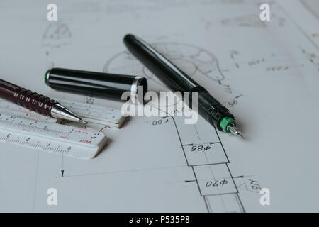 Technical pens (rapidograph) isolated on white background. Stock Photo