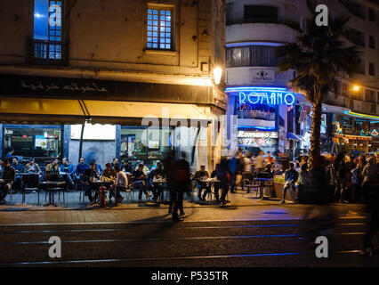 CASABLANCA, MOROCCO - CIRCA APRIL 2017: People in Boulevard Mohammed V  in Casablanca at night. Stock Photo