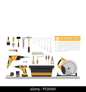 set of DIY home repair working tools vector logo design template. home repair banner, construction , repair icons. hand tools for home renovation & co Stock Vector