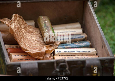 A Box of Blasting Gelignite. Stock Photo