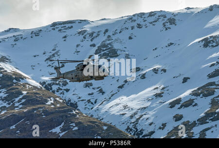 Royal Navy Merlin Mk2 helicopter, Glencoe, Highland Region, Scotland, UK Stock Photo