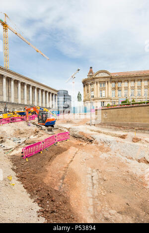 A suspected Roman or Saxon road has been discovered under Victoria Square in Birmingham City Centre, while excavating for the new Metro Line, England. Stock Photo